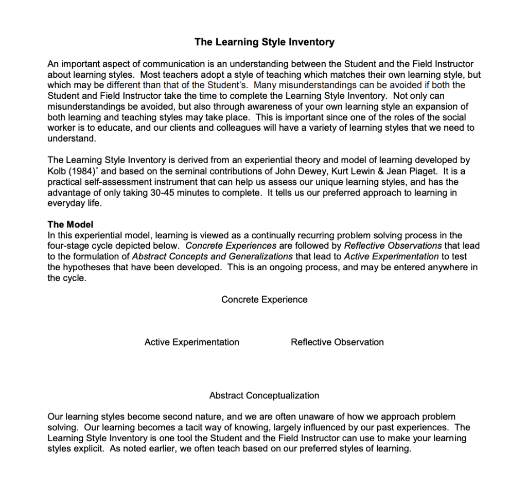 The Learning Style Inventory An important aspect