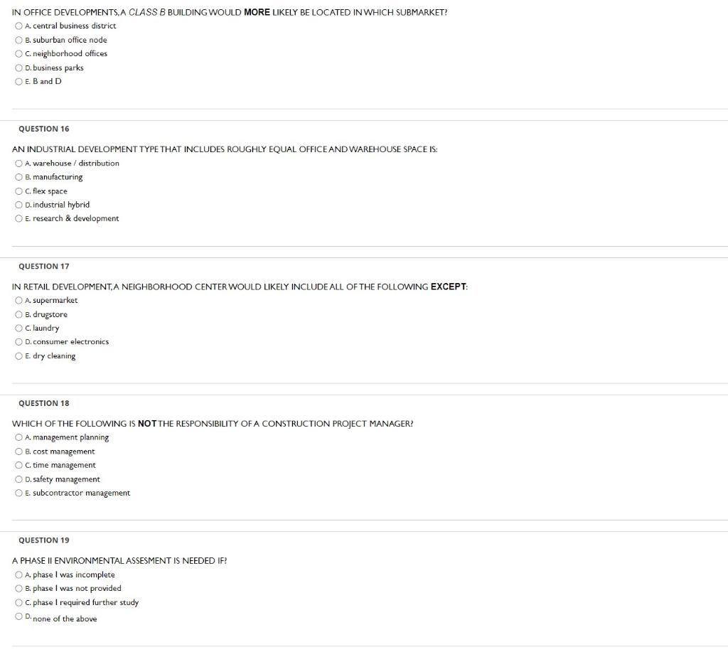 IN OFFICE DEVELOPMENTS, A CLASS B BUILDING WOULD