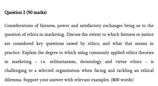 Question 2 (50 marks) Considerations of fairness,