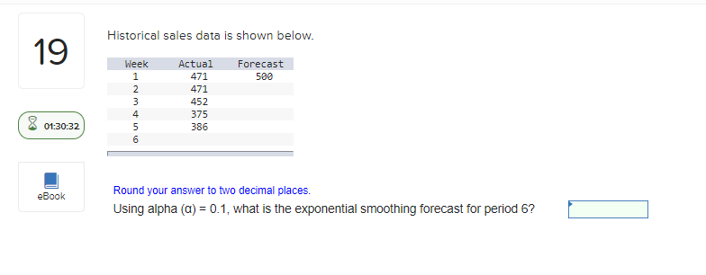 Historical sales data is shown below. 18 Week 1 2