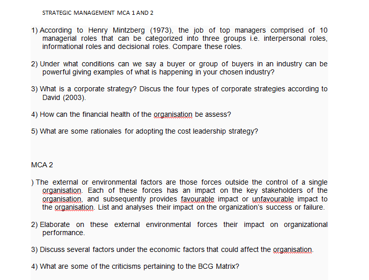 MCA 1 1. State the various elements of