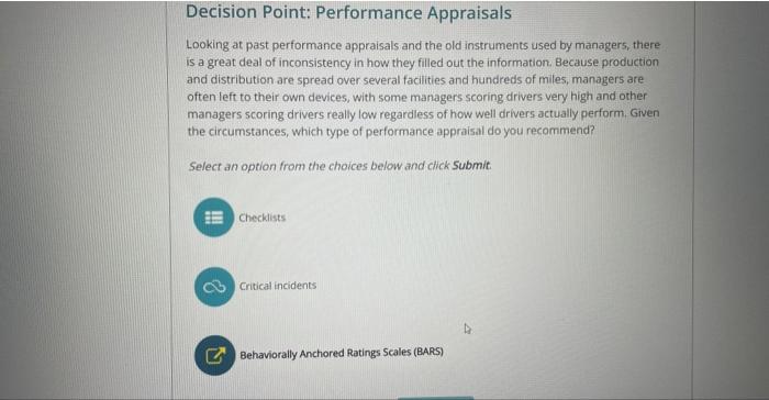 Decision Point: Performance Appraisals Looking at