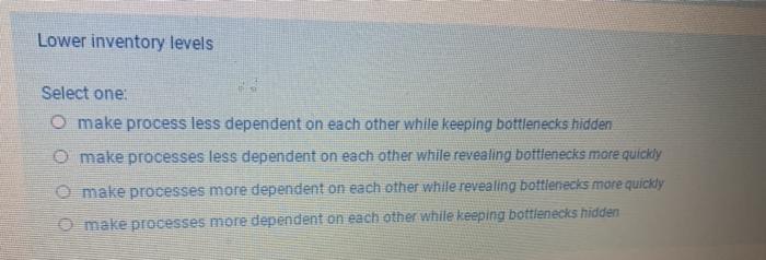 Lower inventory levels Select one: make process