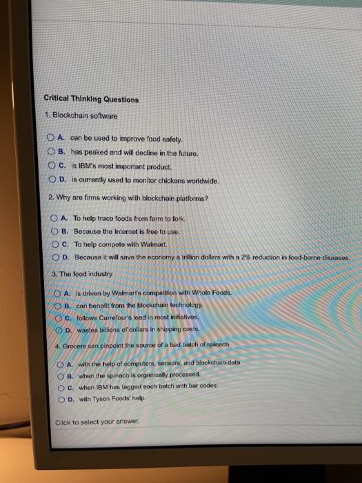 Critical Thinking Questions 1. Blockchain