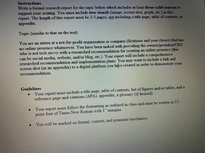 Instructions Write a formal research report for