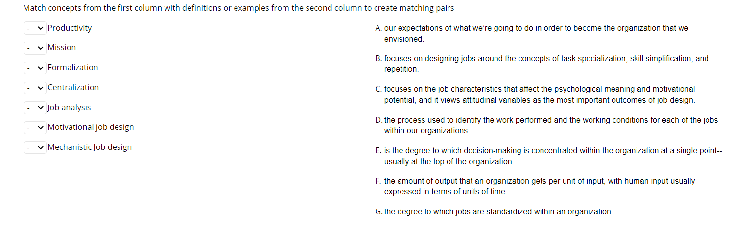Match concepts from the first column with