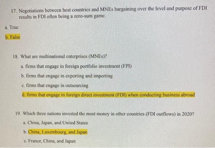 17. Negotiations between host countries and MNEs