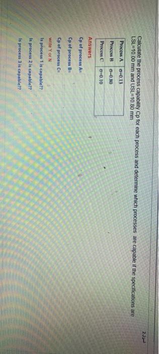 2 Calculate the process capability Cp for each