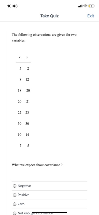 The following observations are given for two