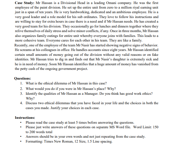 (Please write by computer) Case Study: Mr Hassan