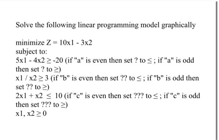 Solve the following linear programming model