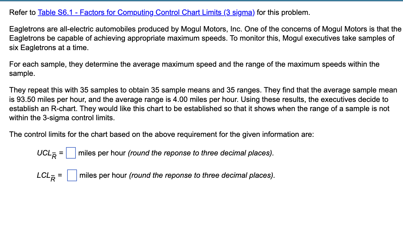 Refer to Table 56.1 - Factors for Computing