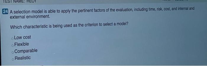 EST NAME: HEO 24 A selection model is able to