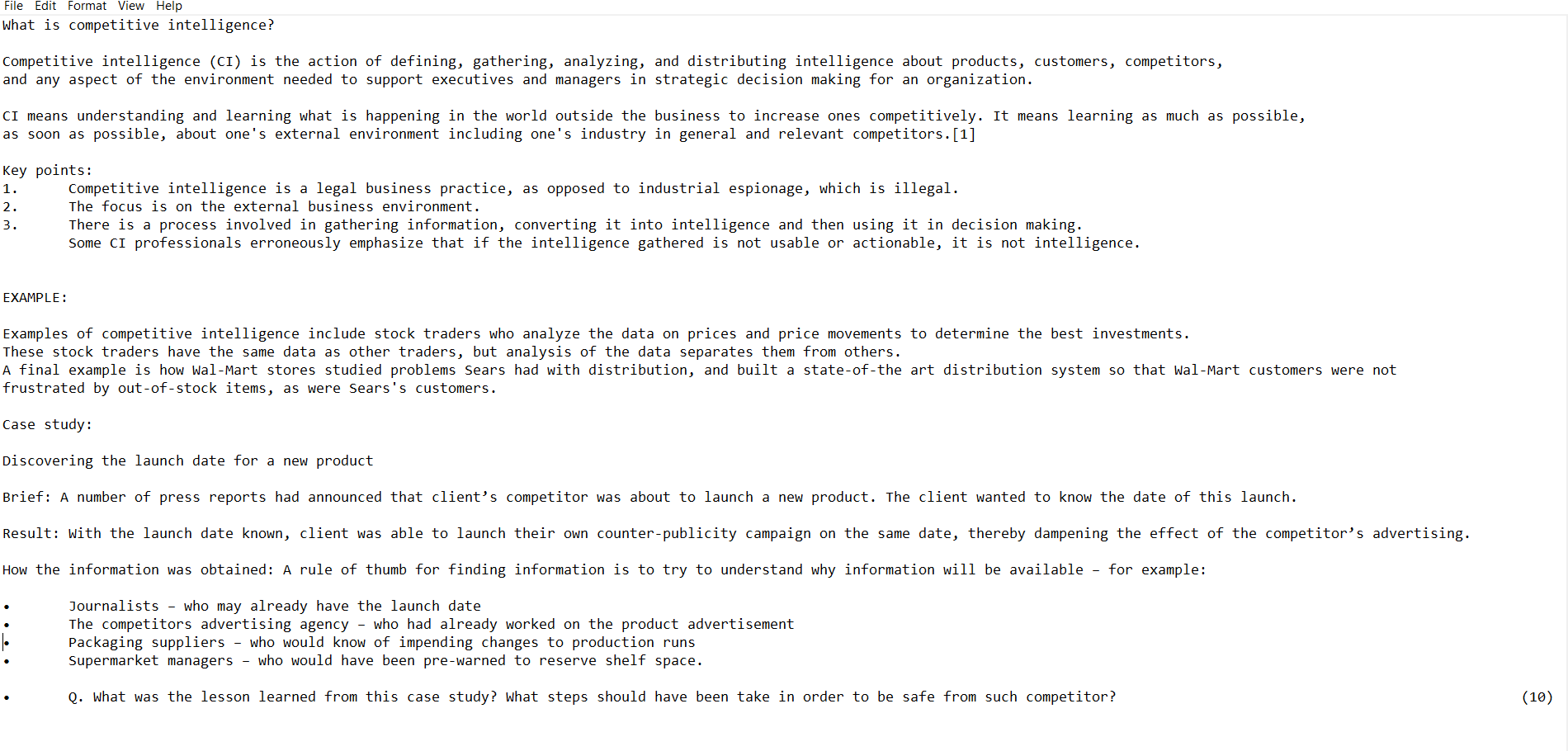 File Edit Format View Help What is competitive