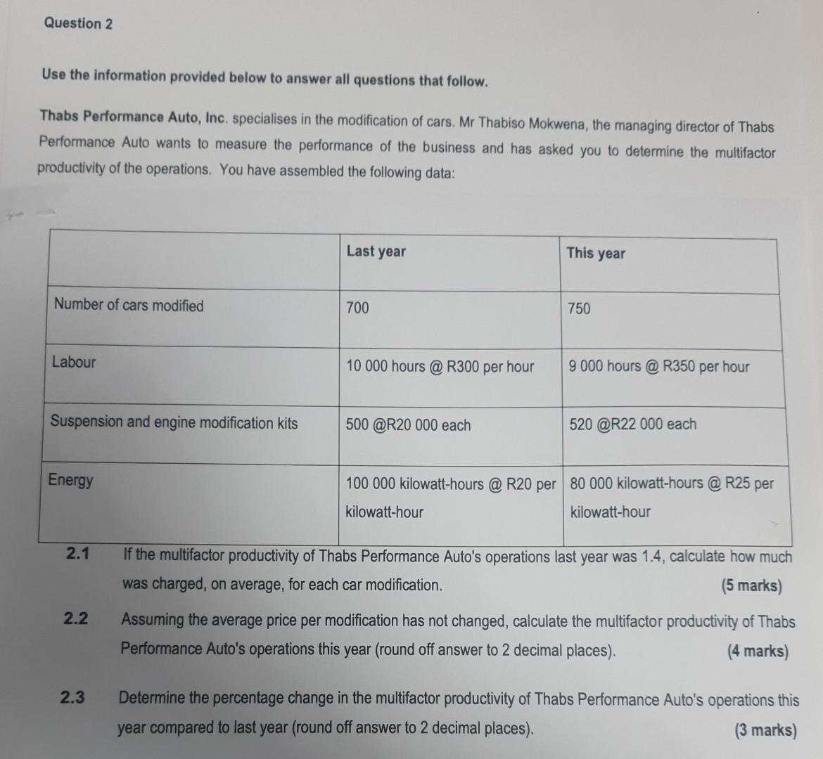 question 2! please help with 2.1 2.2 and 2.3. Use