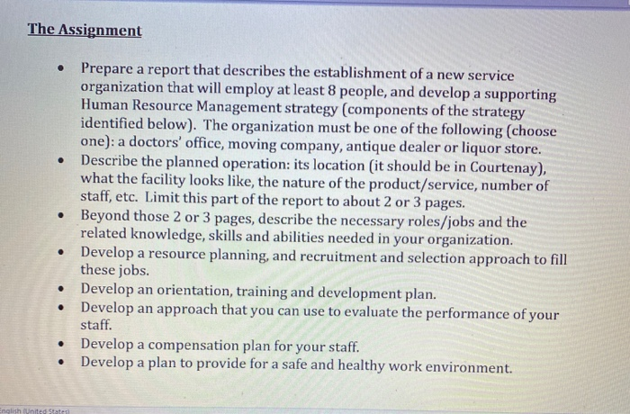 Prepare a report that describes the establishment