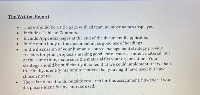 Prepare a report that describes the establishment