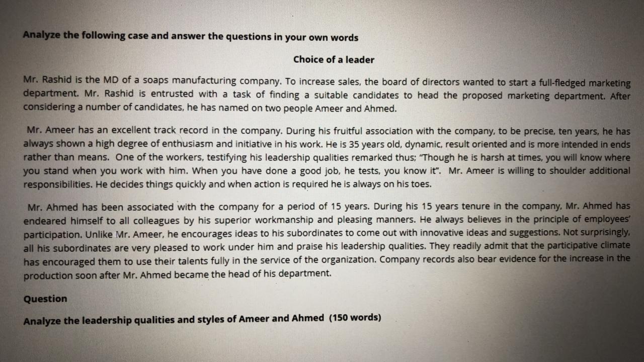 Analyze the following case and answer the