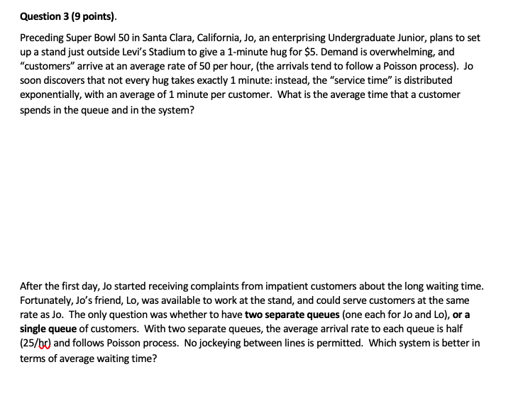 Question 3: Waiting Time Analysis Question 3 (9