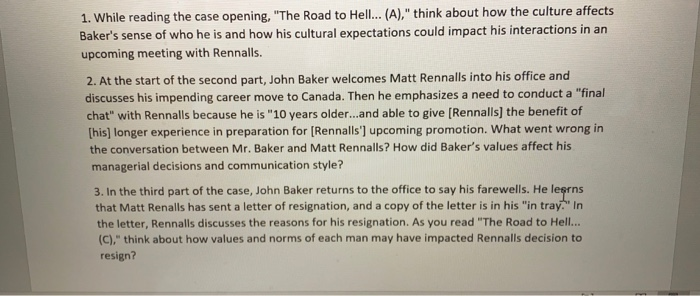 1. While reading the case opening, "The Road to