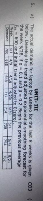 5. UNIT- III a) The actual demand for laptop by