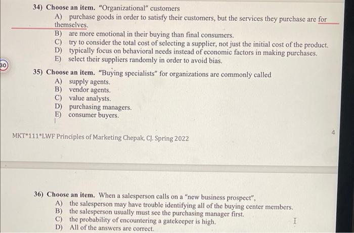 anwer all question! 34) Choose an item.