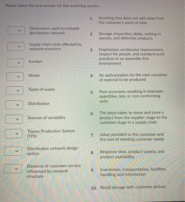 Please select the best answer for this matching