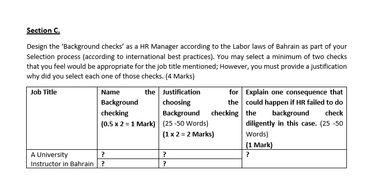Design the 'Background checks' as a HR Manager