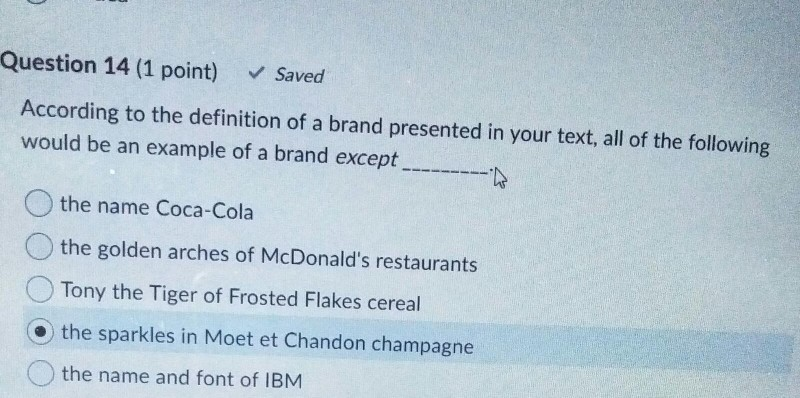 Question 14 (1 point) Saved According to the