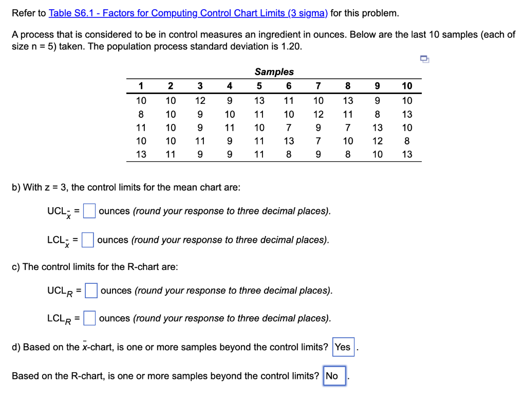 Refer to Table S6.1 - Factors for Computing
