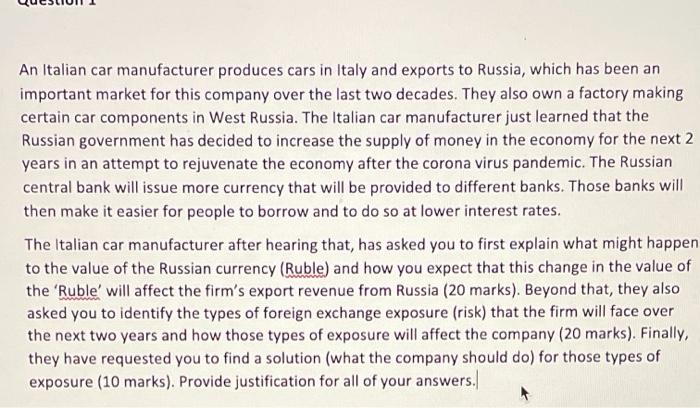 An Italian car manufacturer produces cars in