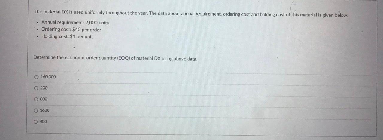 The material DX is used uniformly throughout the