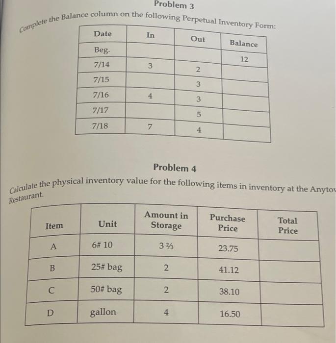 Problem 3 Complete the Balance column on the