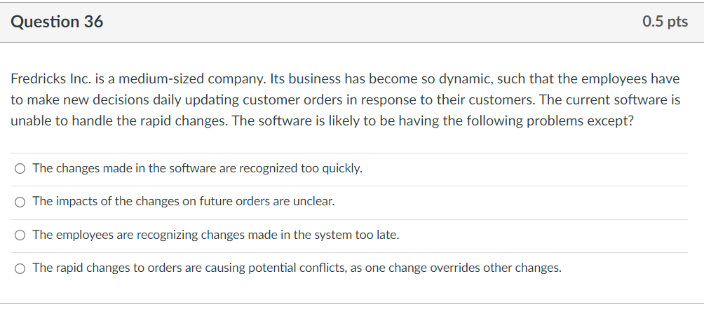 Question 31 0.5 pts An e-commerce business