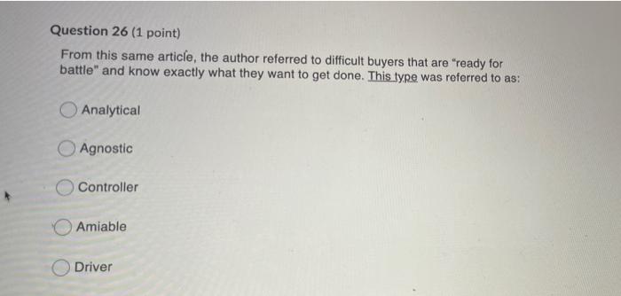 Question 26 (1 point) From this same article, the
