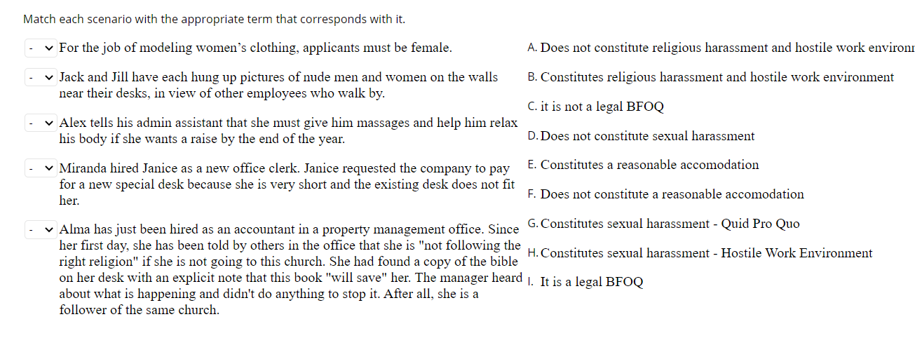 Match each scenario with the appropriate term