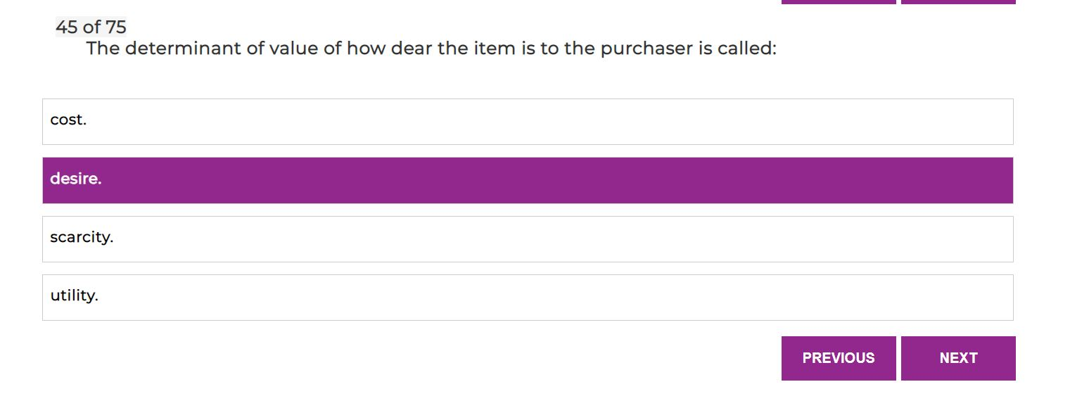 45 of 75 The determinant of value of how dear the
