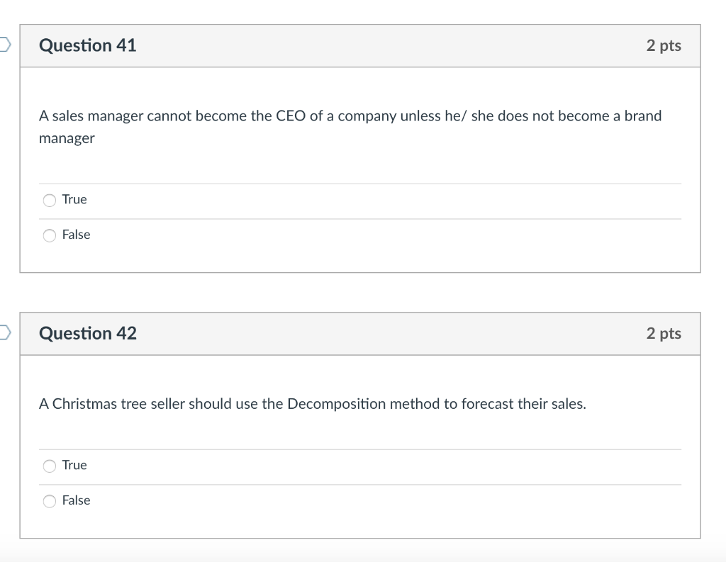 > Question 41 2 pts A sales manager cannot become