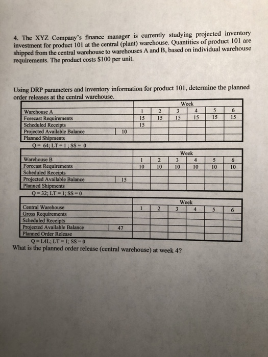 Please provide Answer in excel format. 4. The XYZ
