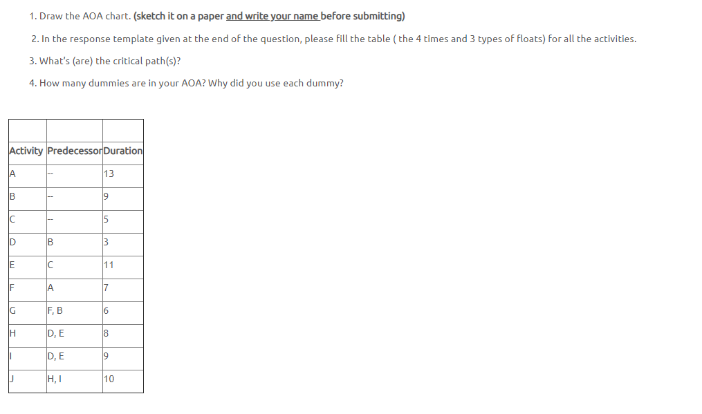 using the table to fill the answer thanks 1. Draw