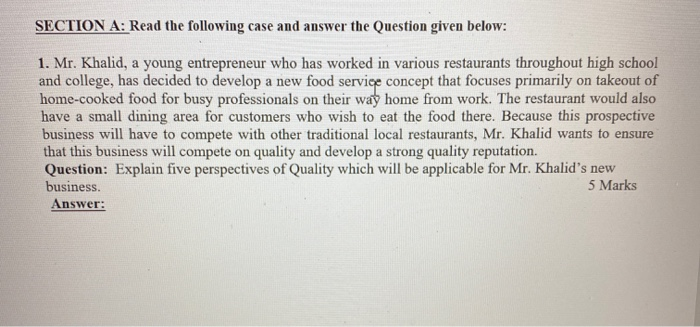SECTION A: Read the following case and answer the