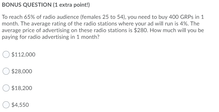 BONUS QUESTION (1 extra point!) To reach 65% of