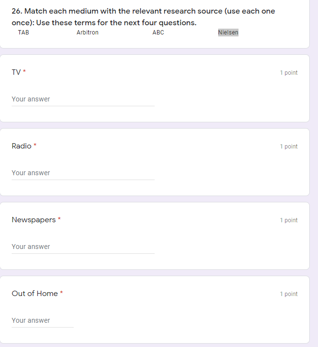 26. Match each medium with the relevant research