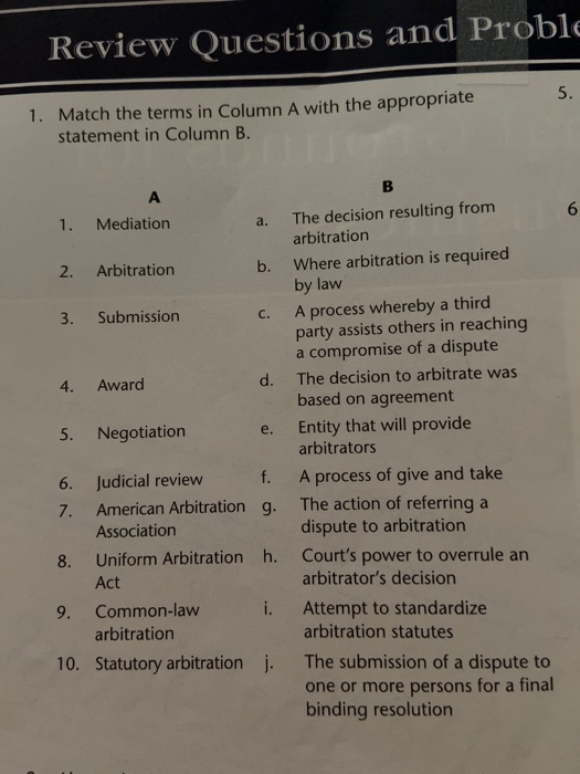 Review Questions and Problq 1. Match the terms in