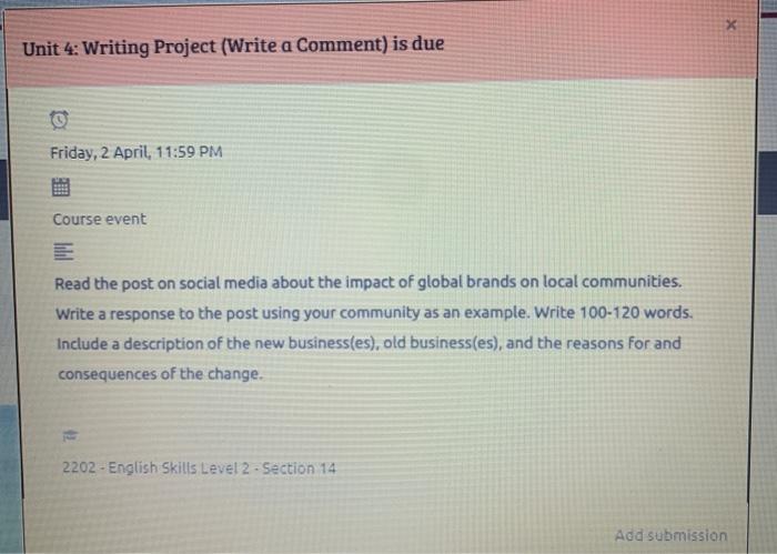 X Unit 4: Writing Project (Write a Comment) is