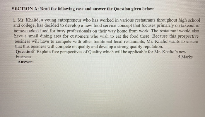 SECTION A: Read the following case and answer the