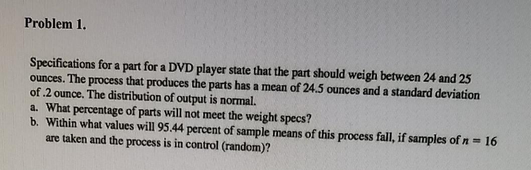 Problem 1. Specifications for a part for a DVD