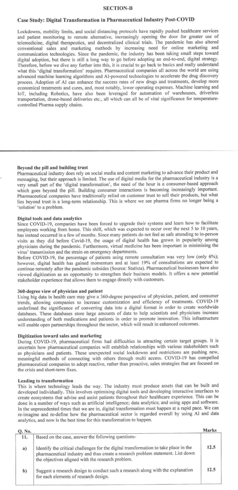 pl answer before 9pm SECTION-B Case Study: