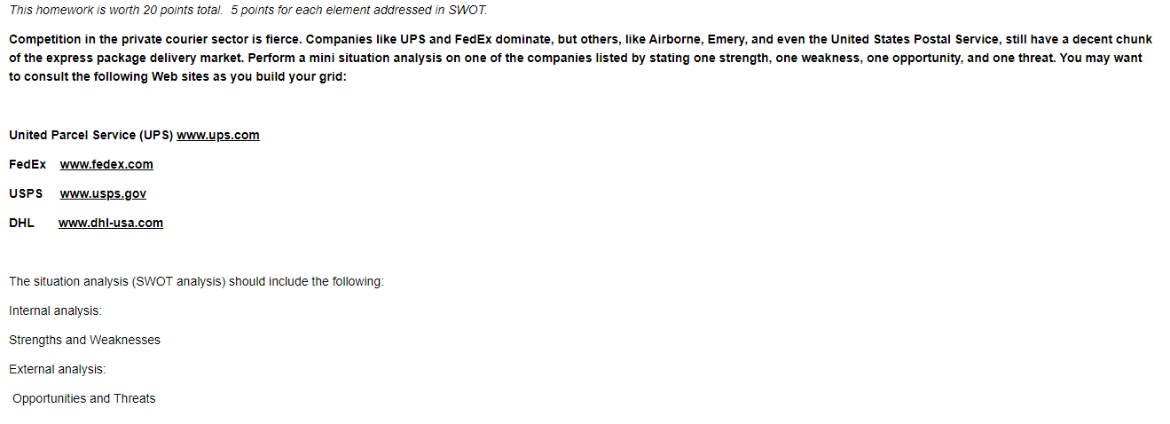 This homework is worth 20 points total. 5 points