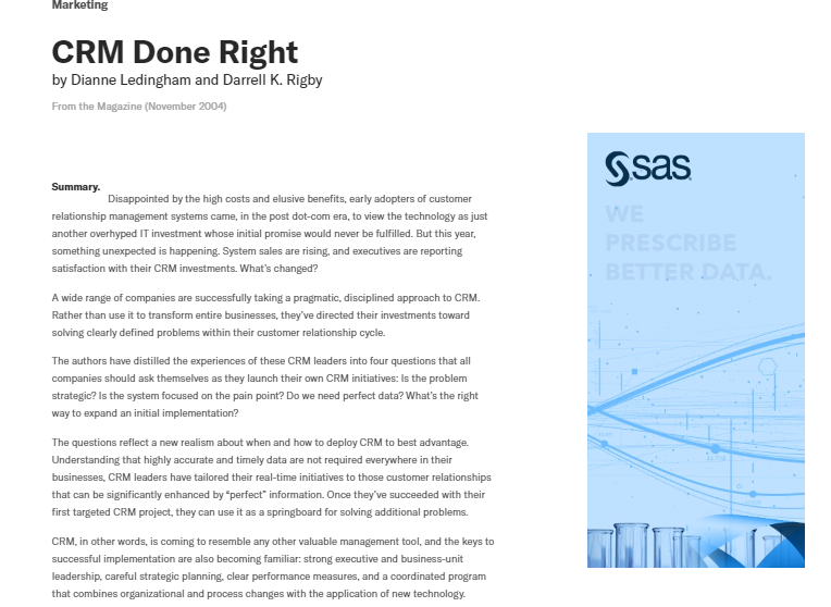 Question As you read in the Article 4 CRM done